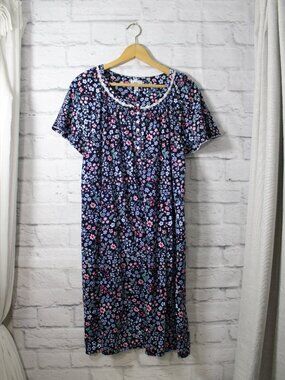Aria Collection Extra Large navy Floral Round Neck Shortsleeve Cotton Nightgown